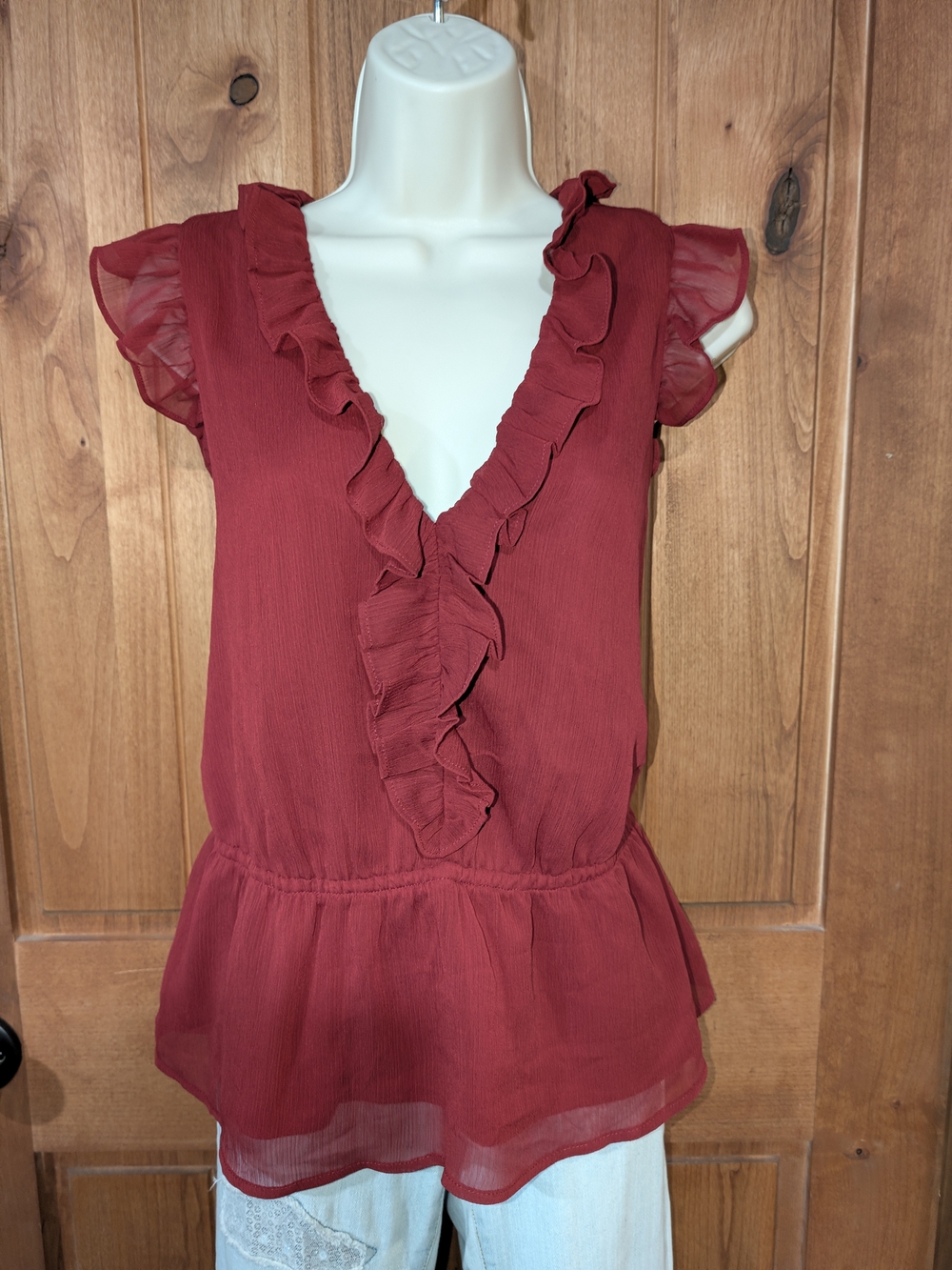 Banana Republic Deep Red Ruffle V-Neck Peplum Top